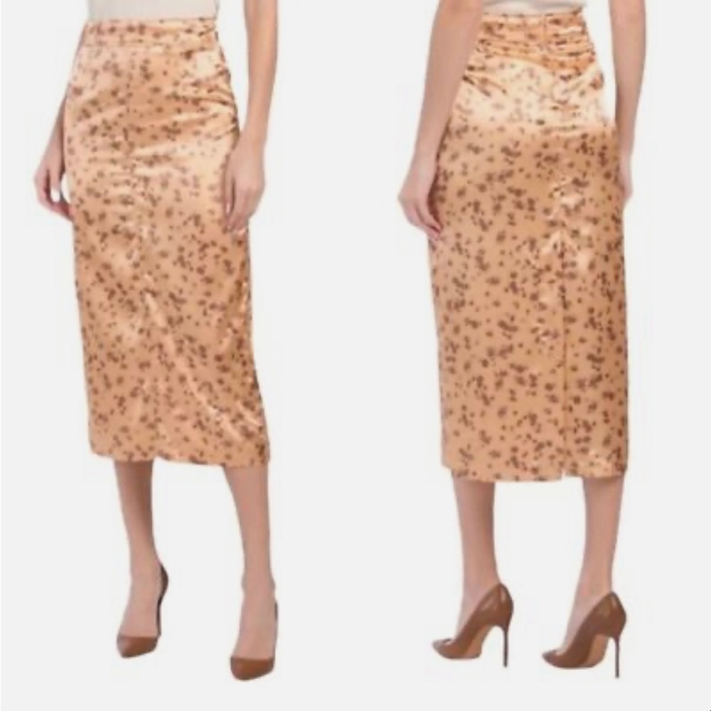 Zara floral print satin midi pencil skirt in rose gold & brown - Size XS  NWOT